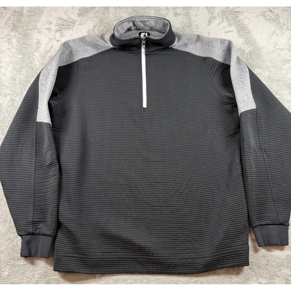 FootJoy FJ Quarter Zip Pullover Ribbed Golf Sweater Black Gray Mens L